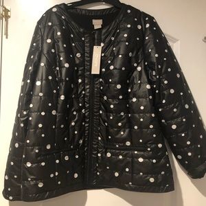 Dot puffer jacket that black and white .